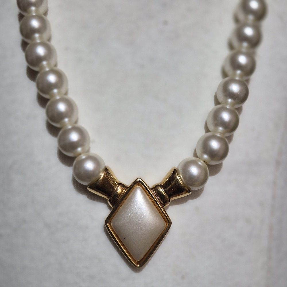 Napier Cream Pearl Necklace with Gold-Tone Decorative Clasp